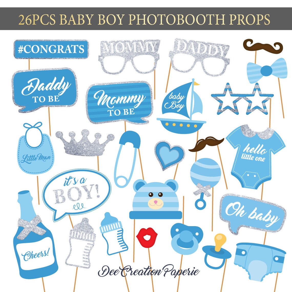 Printable Baby Boy Shower Photobooth Props Baby Boy Photo Booth Props ...