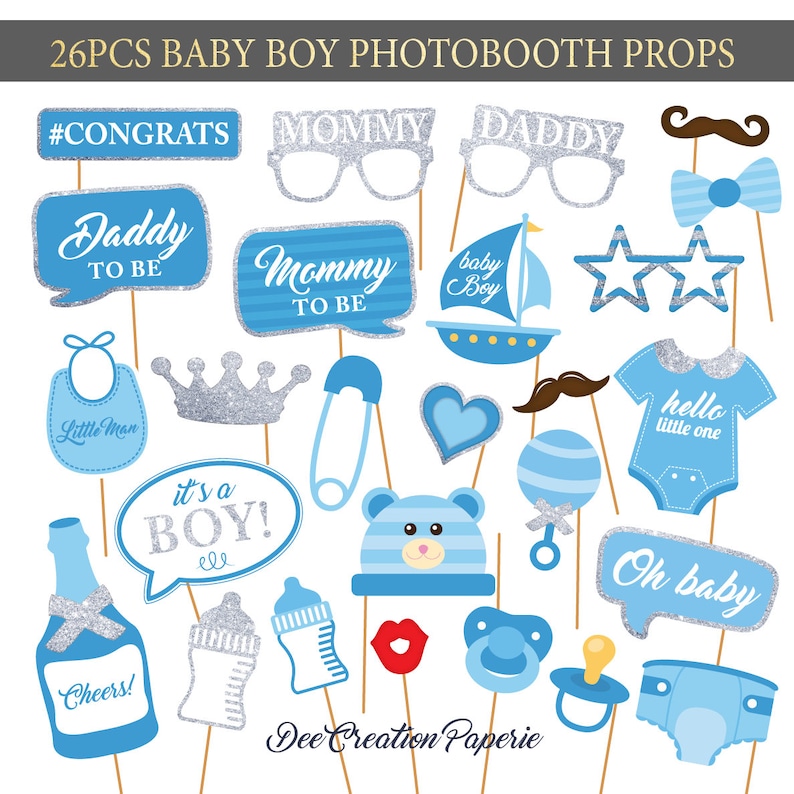 Printable Baby Boy Shower Photobooth Props - Baby Boy Photo Booth Props ...
