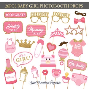 Printable Baby Girl Shower Photobooth Props - Baby Girl Photo Booth Props - Its a girl Party Props -Pink baby girl -  Instant Download