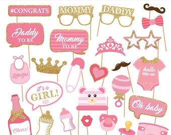 Utskrivbara fotobåsrekvisita för babyflicka - Fotobåsrekvisita för babyflicka - Det är en flicka-festrekvisita - Rosa babyflicka - Direkt nedladdning