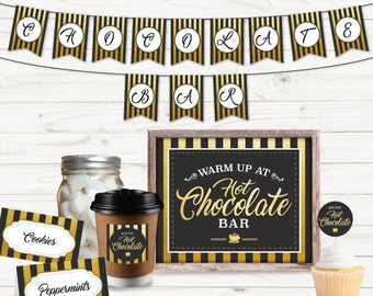 SALE!! Instant Printable Hot Chocolate Bar Kit, Instant Download Wedding Printables, Party Printables, Sign, Labels, Cup Tags