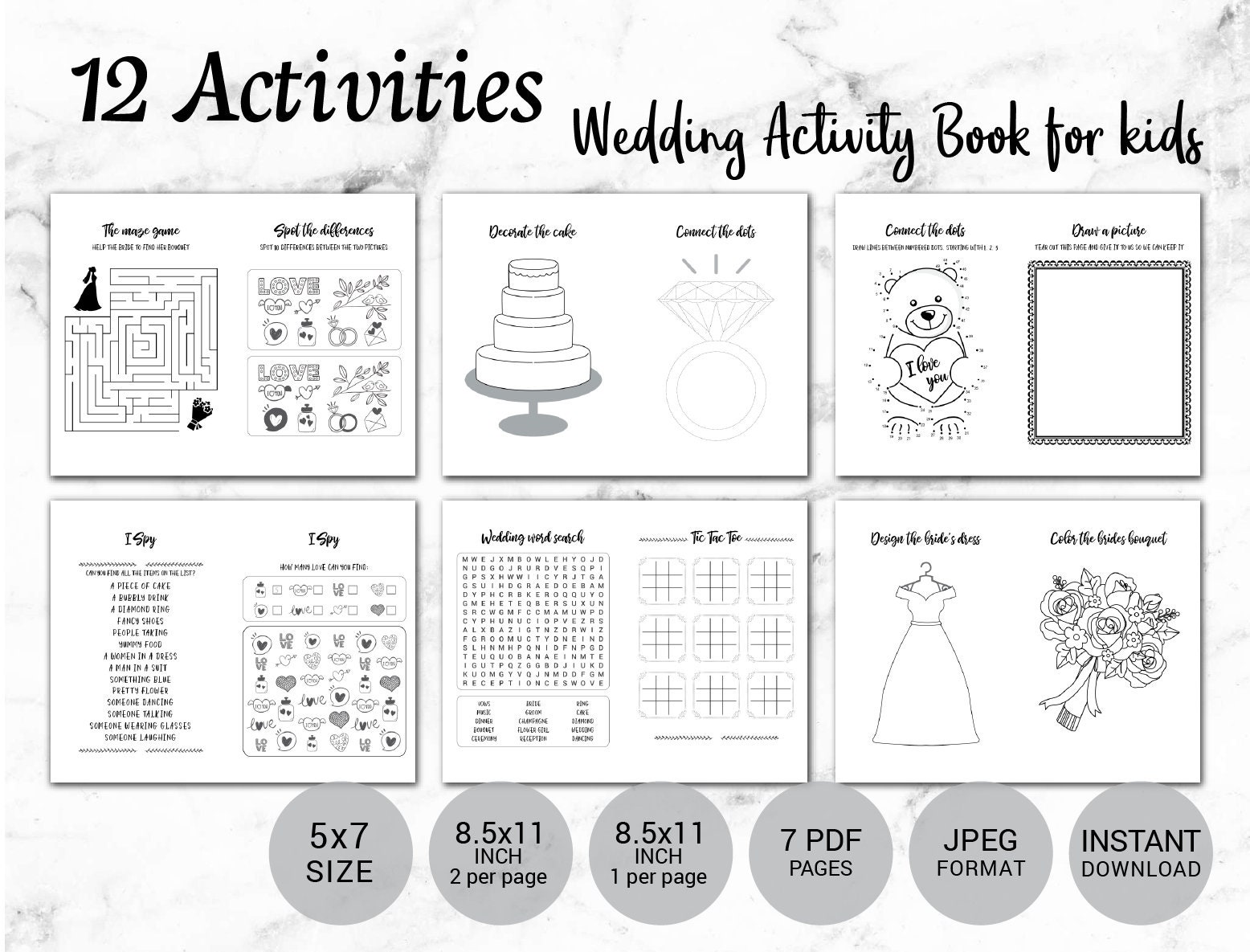 Wedding coloring book Favor Kids 4.25 x 5.5 PDF or JPEG TEMPLATE
