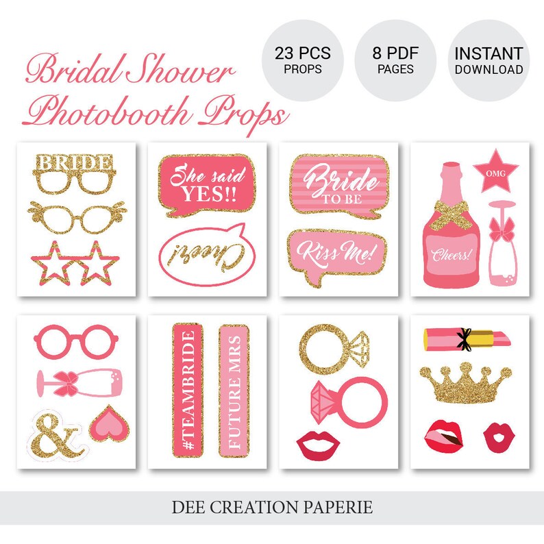 Printable Bridal Shower Photobooth Props Wedding Photo Booth Props