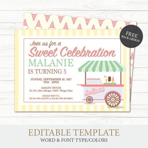 Invitation de fête de chariot de crème glacée, modèle de téléchargement instantané modifiable, fête de crème glacée, invitation d'été, invitation personnalisée, fête d'été