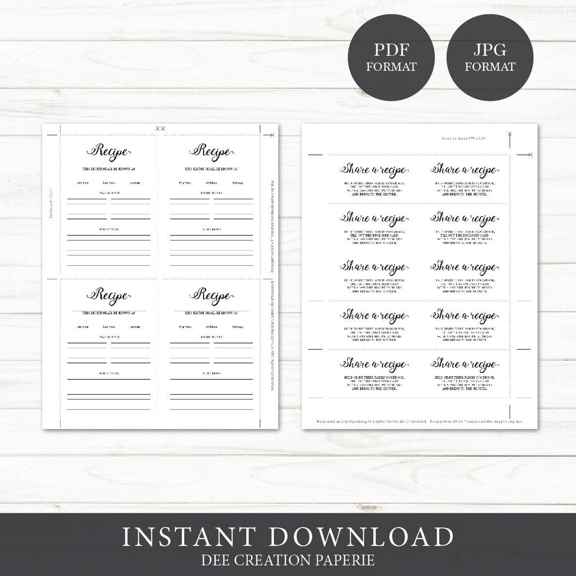 Rustic Recipe Pages Recipe Cards Printable, Rustic Recipe Cards, Recipe Cards, Recipes for ...