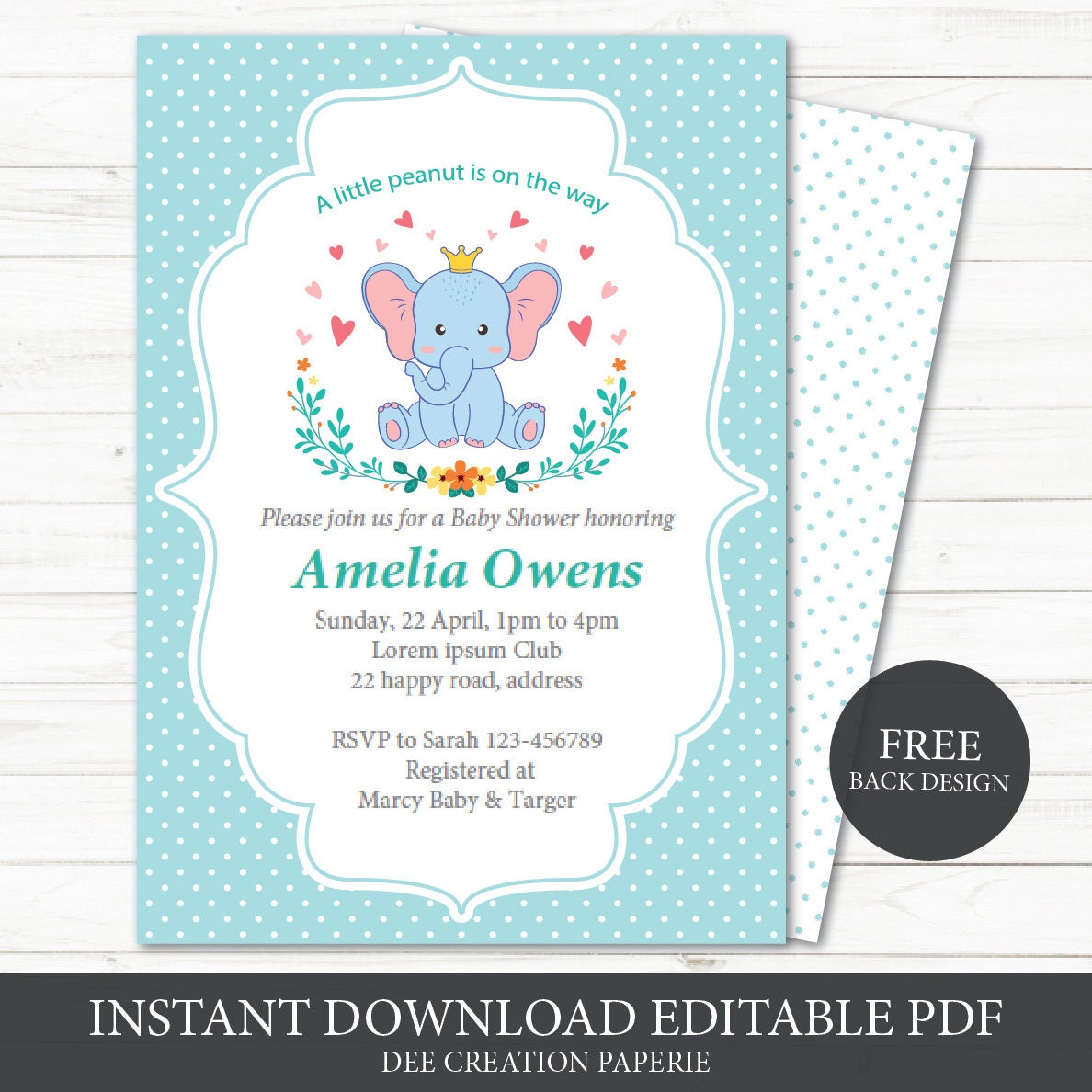 Editable Little Peanut Baby Shower Invitation, Printable Baby Shower ...