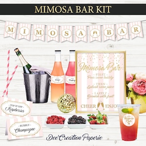 Instant Printable Mimosa Bar Kit, Instant Download Wedding Printables, Party Printables, Sign, Labels, Cup Tags, Beige and white