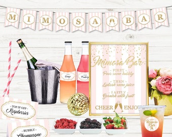 Instant Printable Mimosa Bar Kit, Instant Download Wedding Printables, Party Printables, Sign, Labels, Cup Tags, Beige and white