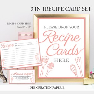 3 in 1 bridal shower recipes card & Sign, printable recipe cards, recipes for bride, shower recipe cards, INSTANT DOWNLOAD
