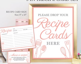 3 in 1 bridal shower recipes card & Sign, printable recipe cards, recipes for bride, shower recipe cards, INSTANT DOWNLOAD