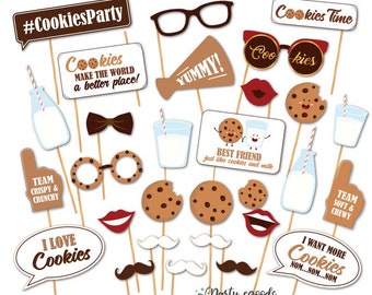 Printable Milk & Cookies Photo Booth Props - Milk and Cookies Photobooth Props - Cookie Props - Cookies and Milk Party - Instant Download