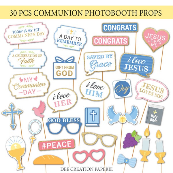 First Communion Printable Photobooth Props-Christening Photo Booth Props - Neutral Props - Girl Communion- Boy Communion  - Instant Download