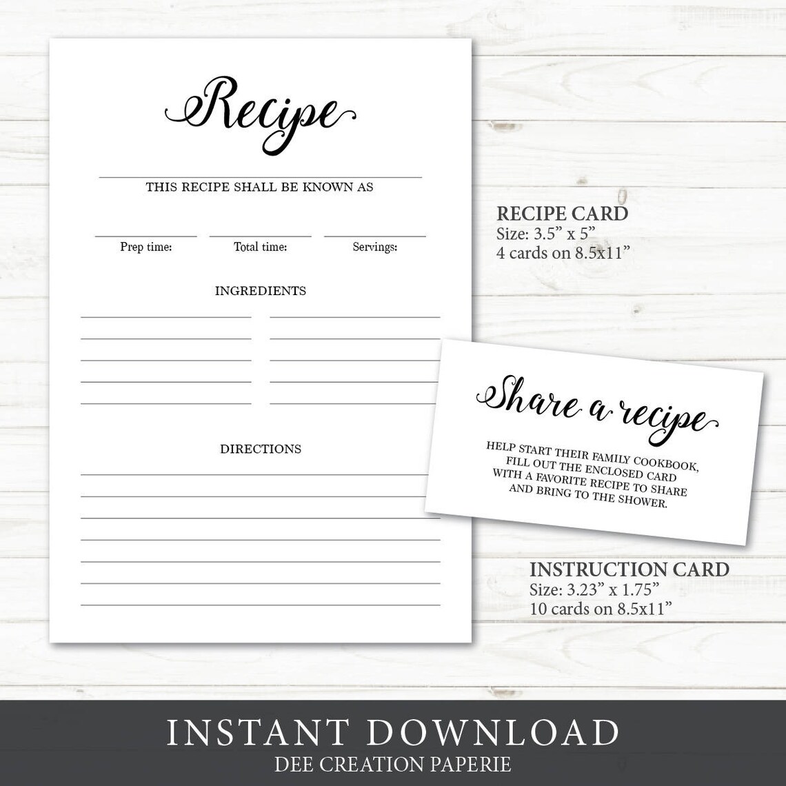 Rustic Recipe Pages Recipe Cards Printable, Rustic Recipe Cards, Recipe Cards, Recipes for ...