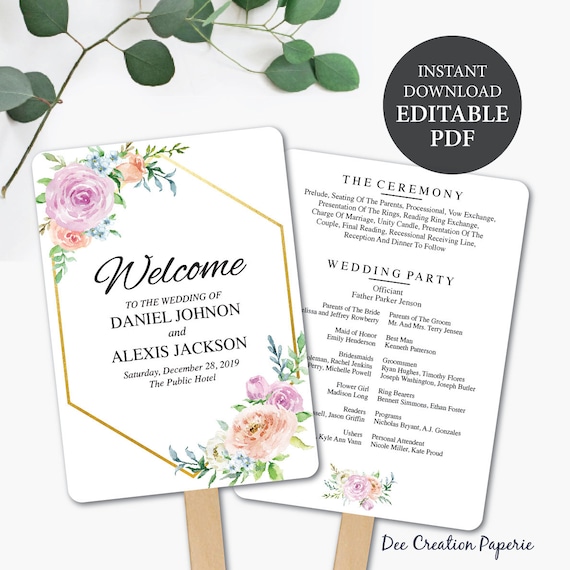 Geometric Wedding Program Fan Or Flat Program Templates Etsy