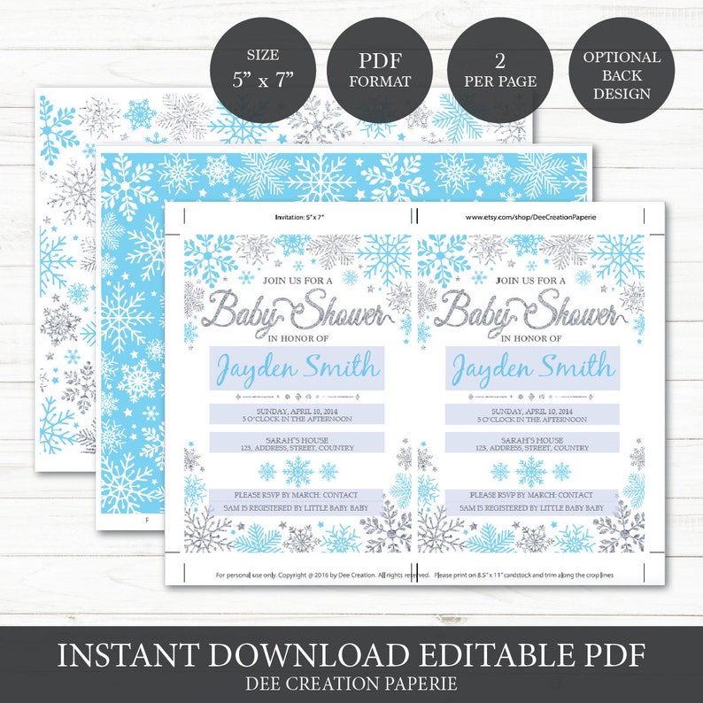 Printable Winter Baby Shower Invitation Baby Shower Invite Etsy