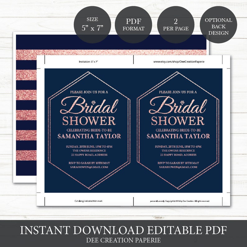 Rose Gold Bridal Shower Invitation Printable Geometric Floral ...