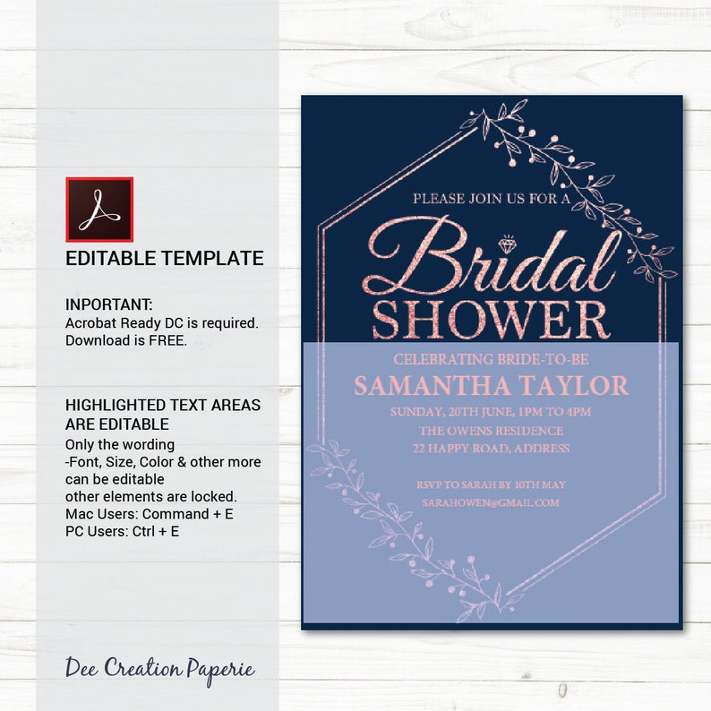Rose Gold Bridal Shower Invitation Printable Geometric Floral ...
