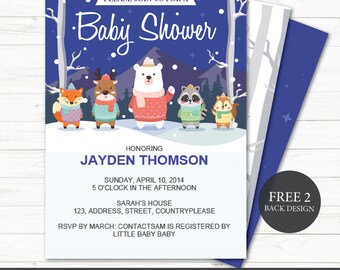 Winter Woodland Animals Baby Shower Invitation | Forest Animals | Winter Baby Shower | Gender Neutral Invite | Woodland |Instant download