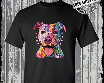 Dean Russo Pit Bull Watercolor Dog T-Shirt Animal Lover K-9 / Licensed Artwork