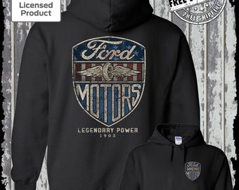 Ford Motors Legendary Power Retro Vintage Style Logo Hoodie / Official Licensed