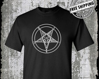 Baphomet Pentagram T-Shirt / Satanic Church Evil Punk Rock Occult Goat Skull 666