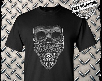 THE BONEZ bandana skull Tシャツ XXL Amazon.com: Blue Bandana Skull Gangster OG Biker Graphic