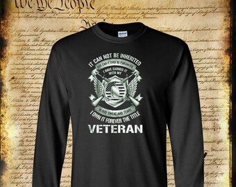 Military Veteran Long Sleeve T-Shirt - USA Flag Blood Sweat Tears - Army Marines Navy