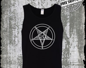 Baphomet Pentagram Tank Top T-Shirt / Satanic Church Evil Punk Rock Occult Goat Skull 666