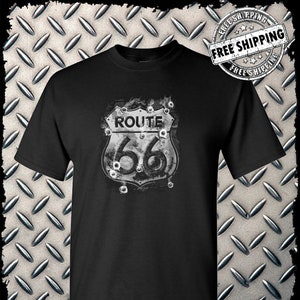 Route 66 T-Shirt - Raucherschild mit Einschusslöchern