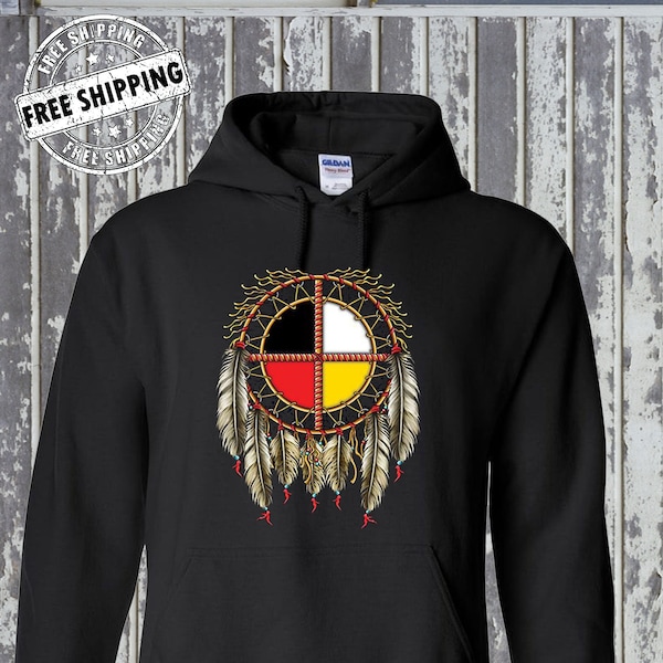 The Medicine Wheel Dreamcatcher Hoodie / Native American Indian Sweatshirt
