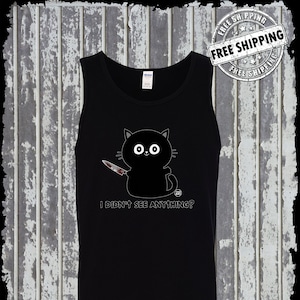 Camiseta sin mangas I Did't See Anything Black Cat & Bloody Knife Todd Goldman con licencia de Halloween Horror