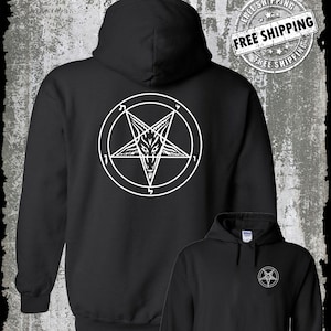 Baphomet Pentagramm 2-seitiger Hoodie / Satanic Church Evil Punk Rock Okkult Ziegenschädel 666