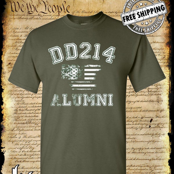 DD214 Alumni Flag US Military T-Shirt Army Marines Navy Air Force Veteran