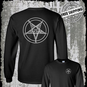 Baphomet Pentagram 2-Sided Long Sleeve T-Shirt / Satanic Church Evil Punk Rock Occult Goat Skull 666