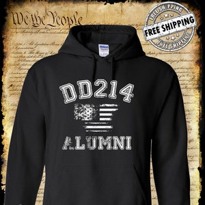 DD214 Alumni Flag US Military Hoodie Army Marines Navy Air Force Veteran