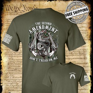 Segunda Enmienda Don&#39;t Tread on Me Rattlesnake Camiseta de 2 lados Revólveres .45