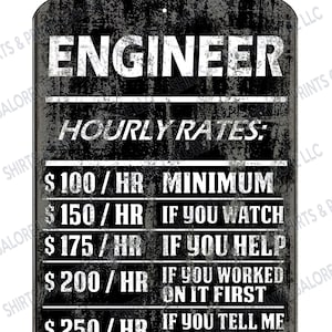 Engineer Hourly Rates Funny Metal Sign 9x12 - Father&#39;s Day Dad Gift Workshop