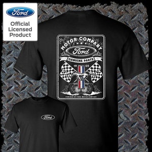Ford Vintage Style 1903 Racing Flags T-Shirt / Official Licensed Front Logo / Mustang F-150