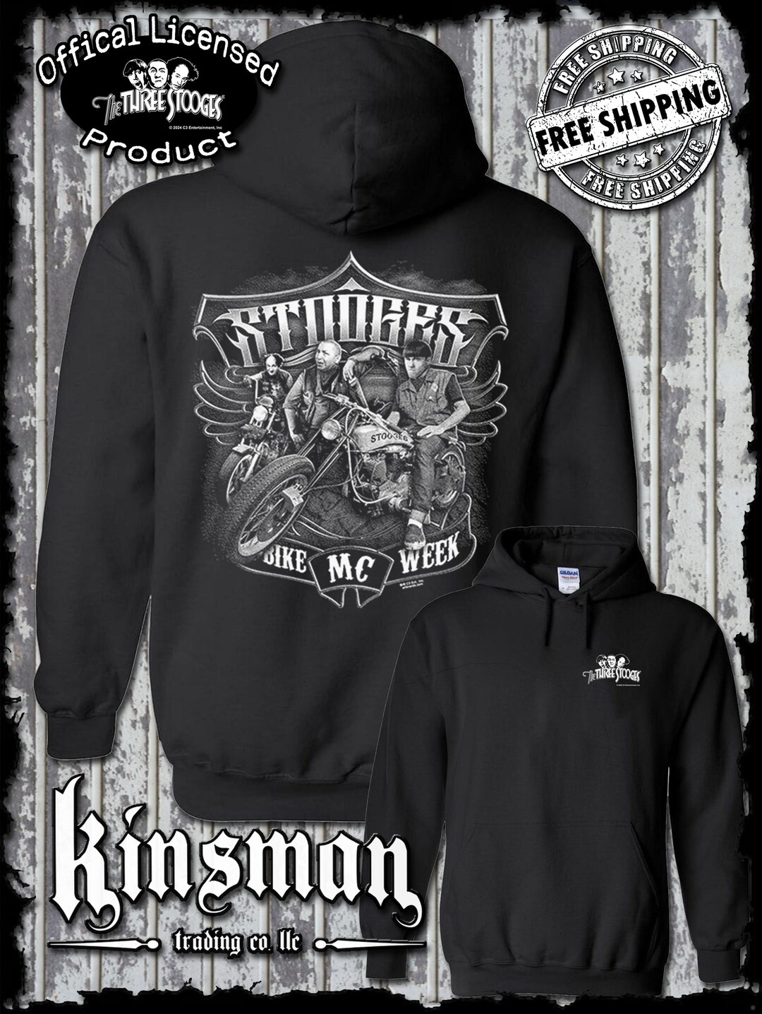 Felpa Con Cappuccio Three Stooges MC Biker – Prodotto Ufficiale Gildan – Taglie S-3XL