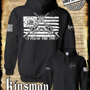 I Plead The 2nd Amendment Pro-Gun Hoodie / AR-15 Rifle American Flag USA 1776