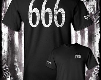 666 2-Sided T-Shirt - Triple Six Horror Satanic Halloween Punk Rock Metal Concert Tee