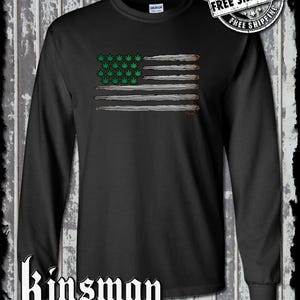 American Joint & Pot Leaf Flag T-shirt met lange mouwen USA Weed