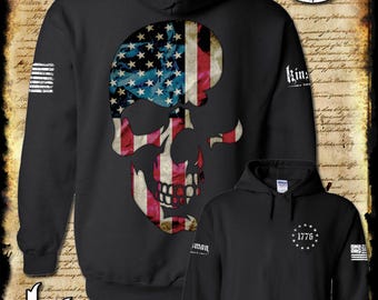 AMERICANA SKULL Hoodie / Sweatshirt Patriotische USA American Flagge Biker