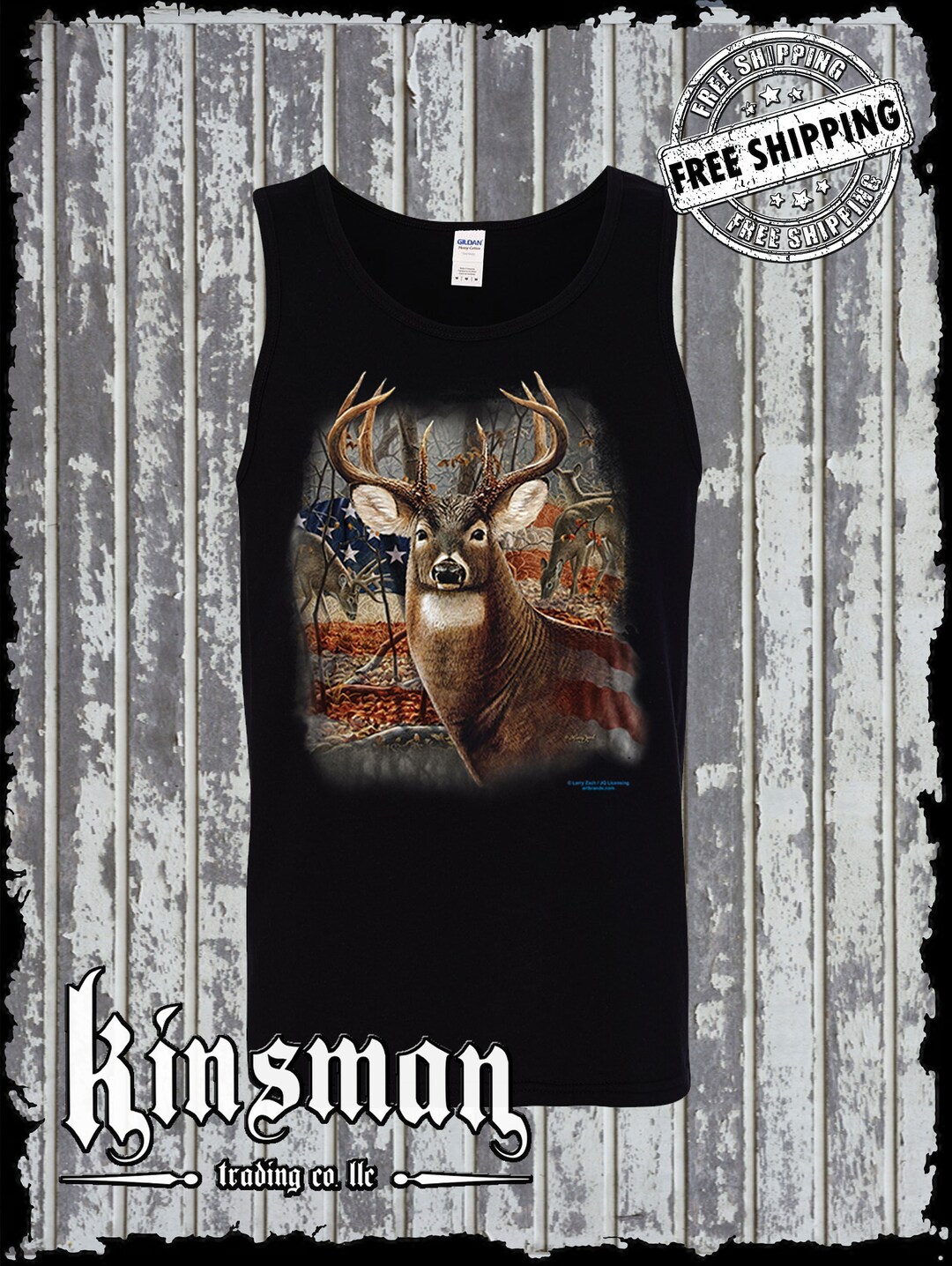American Deer Tank Top T-shirt USA Flag Whitetail Buck Hunting Outdoors ...