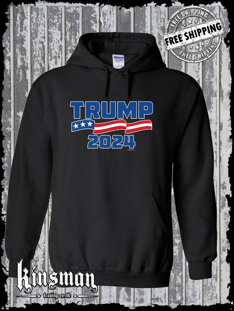 Trump Blue Lettering Trump 2024 for President Hoodie / Sweatshirt Republican American Flag ...