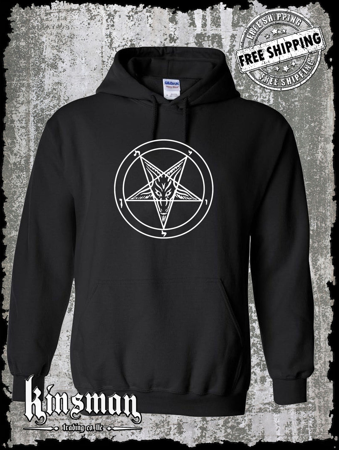 Baphomet Pentagram 2-Sided Hoodie – Satanic Church Evil Rock Metal Occult 666 (Gildan, Black)