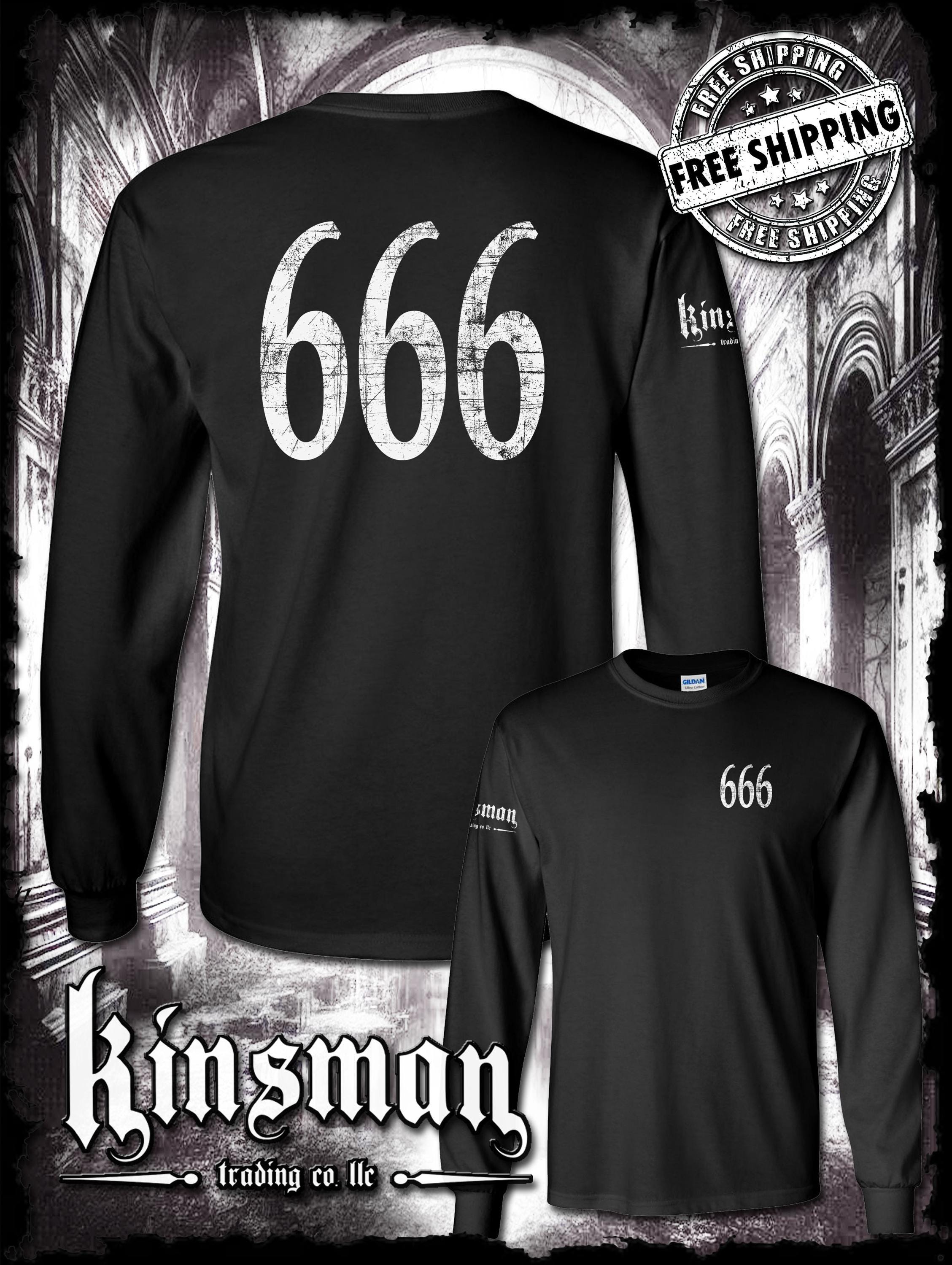 666 2-sided Long Sleeve T-shirt - Triple Six Biker Horror Satanic