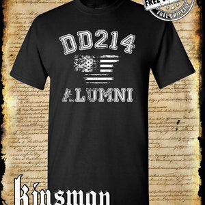 DD214 Alumni Flag T-shirt militaire américain Army Marines Navy Air Force Veteran Noir