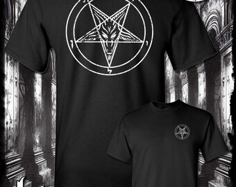 Baphomet Satanic Pentagram Distressed Logo 2-seitig T-Shirt