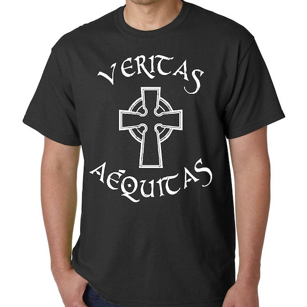 Veritas Aequitas T-Shirt -Irish Cross Catholic Tee St Patricks Day FREE SHIPPING